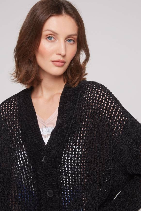 Soccx Chenille-Cardigan mit Strickmuster black Tägliche Deals