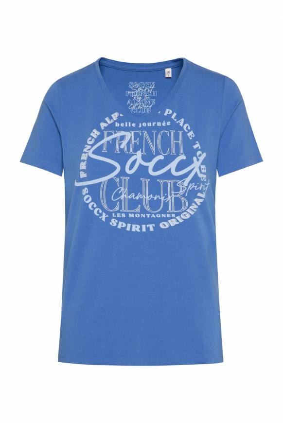 Soccx T-Shirt mit V-Ausschnitt und Print vividblue VIP-Rabatte