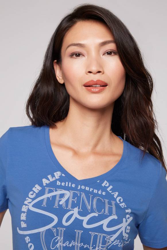 Soccx T-Shirt mit V-Ausschnitt und Print vividblue VIP-Rabatte