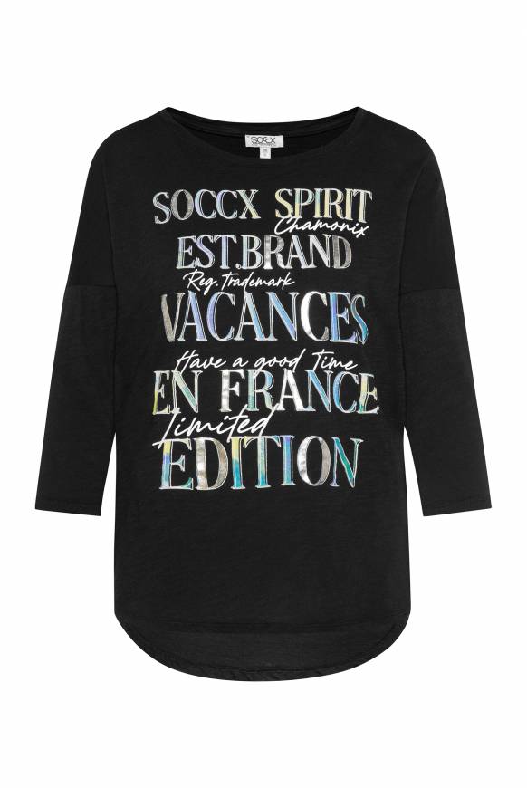Soccx Shirt mit 3/4-Ärmeln und buntem Wording Print black Begrenzte Freigabe