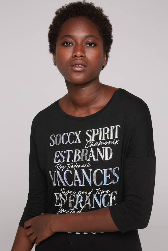 Soccx Shirt mit 3/4-Ärmeln und buntem Wording Print black Begrenzte Freigabe