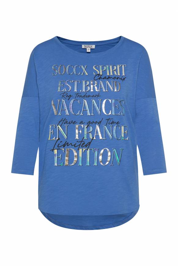 Soccx Shirt mit 3/4-Ärmeln und buntem Wording Print vividblue Letzte 3 Tage