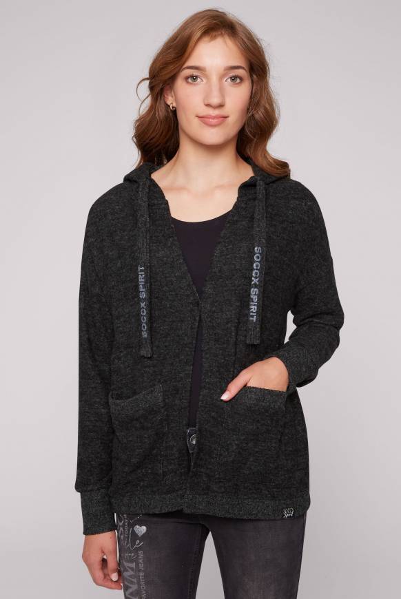 Soccx Offener Kurz-Cardigan mit Kapuze black melange Bis zu 50% Rabatt