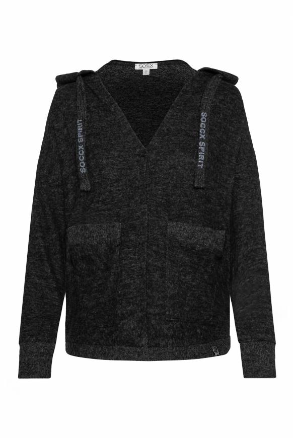 Soccx Offener Kurz-Cardigan mit Kapuze black melange Bis zu 50% Rabatt