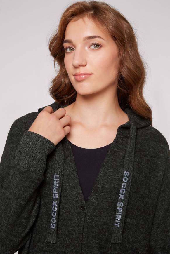 Soccx Offener Kurz-Cardigan mit Kapuze black melange Bis zu 50% Rabatt