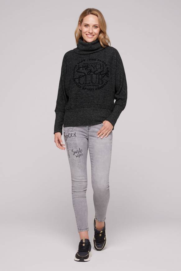Soccx Rollkragenpullover mit Fledermausärmeln black melange Super Rabatt