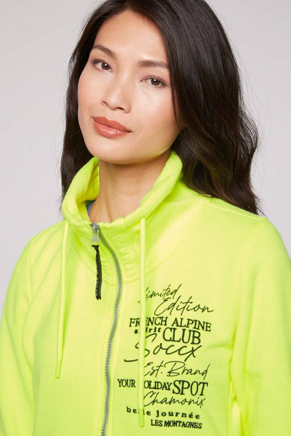 Soccx Lange Sweatjacke mit hohem Kragen yellow lime 50% Rabatt mit kostenlosem Versand