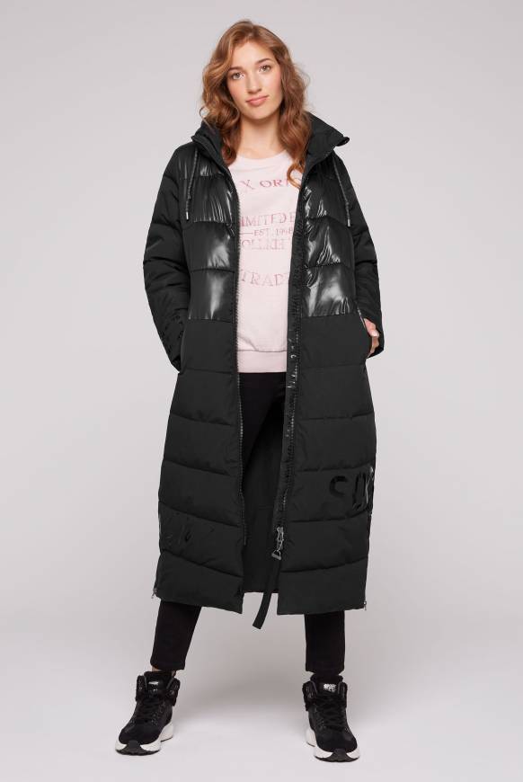 Soccx Langer Steppmantel im Materialmix black 50% Rabatt für begrenzte Zeit