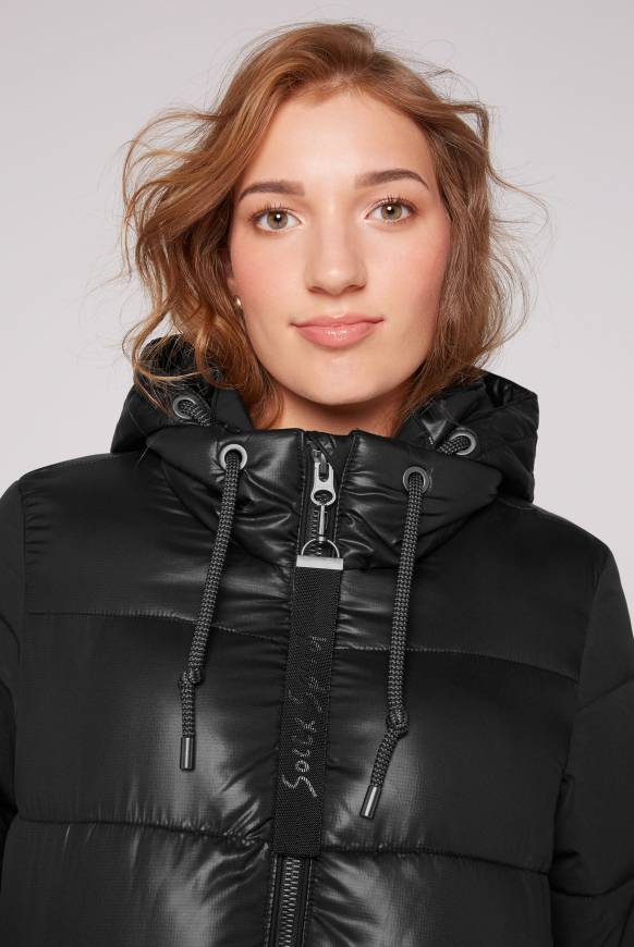 Soccx Langer Steppmantel im Materialmix black 50% Rabatt für begrenzte Zeit