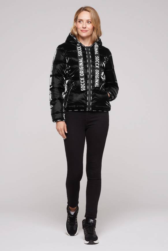 Soccx Glänzende Steppjacke mit Samt-Optik black Fabrikverkauf