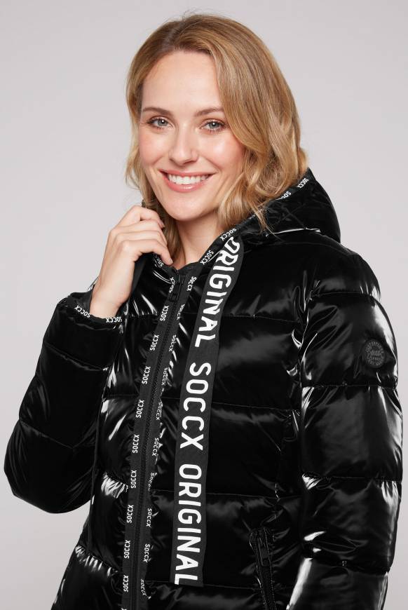 Soccx Glänzende Steppjacke mit Samt-Optik black Fabrikverkauf