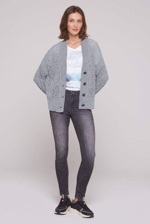 Soccx Chenille-Cardigan mit Strickmuster cold grey Saisonschlussverkauf