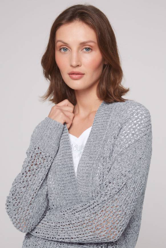 Soccx Chenille-Cardigan mit Strickmuster cold grey Saisonschlussverkauf