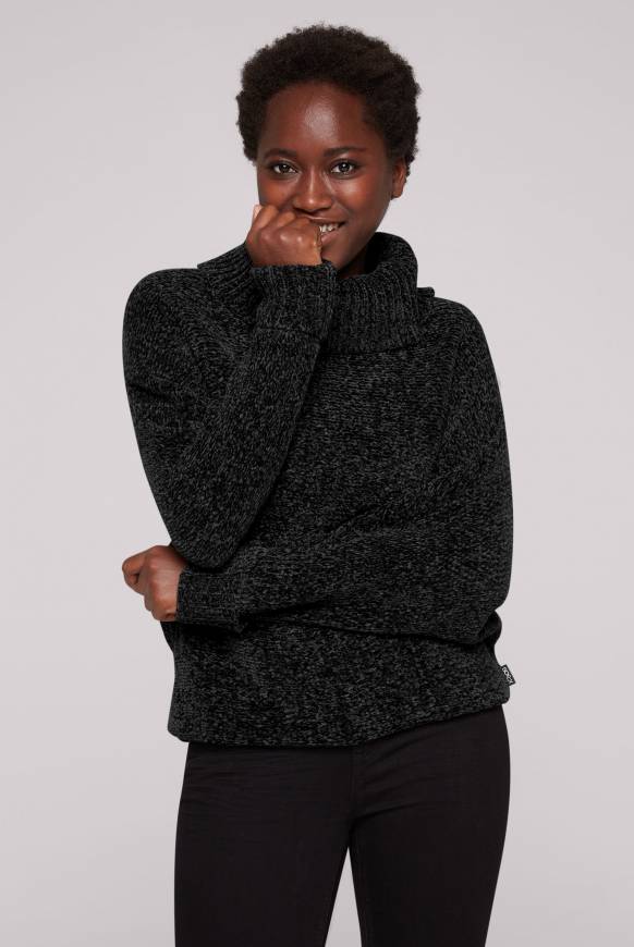 Soccx Oversized Rollkragenpullover aus Chenille black Muttertagsangebot