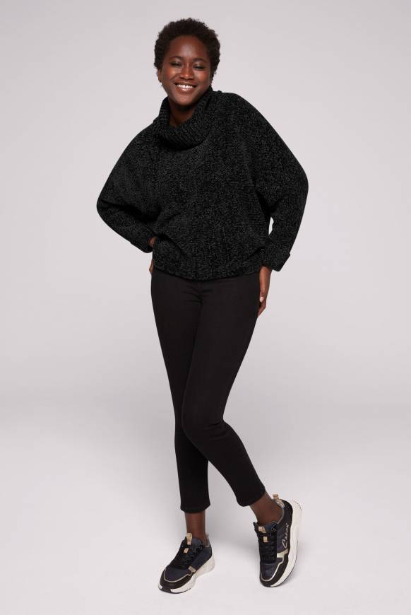 Soccx Oversized Rollkragenpullover aus Chenille black Muttertagsangebot
