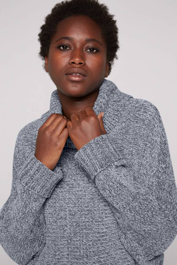 Soccx Oversized Rollkragenpullover aus Chenille cold grey Vatertagsangebot