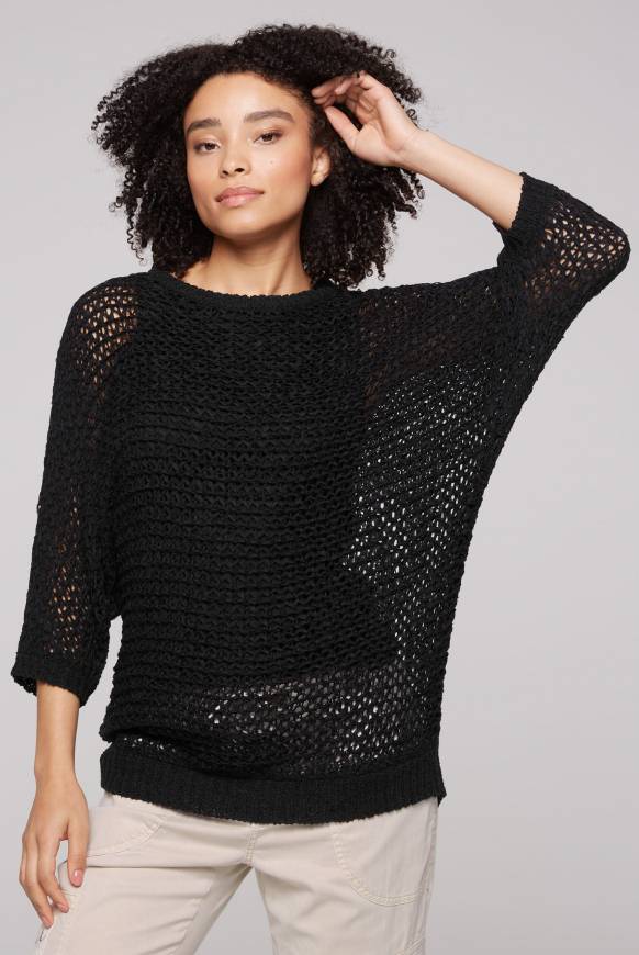 Soccx Kurzarm-Pullover aus Strukturgarn black Valentinstagsangebot