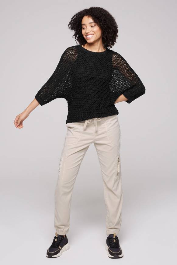 Soccx Kurzarm-Pullover aus Strukturgarn black Valentinstagsangebot