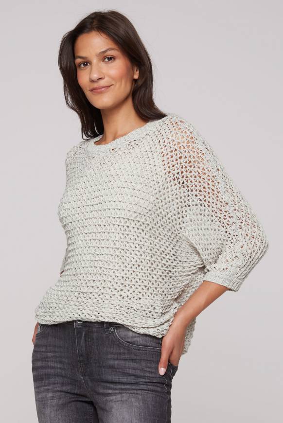 Soccx Kurzarm-Pullover aus Strukturgarn stone beige Jubiläumsangebot