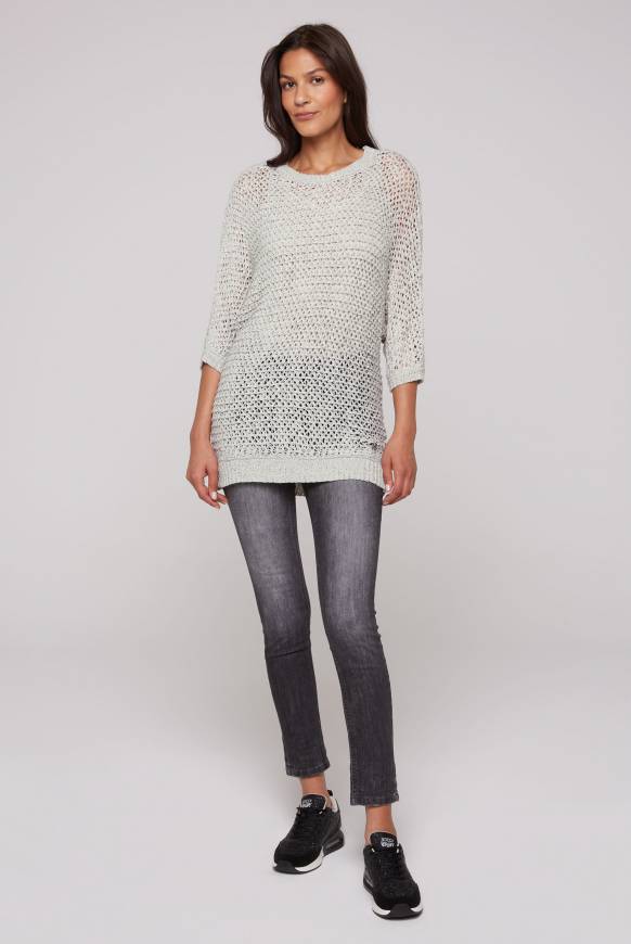 Soccx Kurzarm-Pullover aus Strukturgarn stone beige Jubiläumsangebot