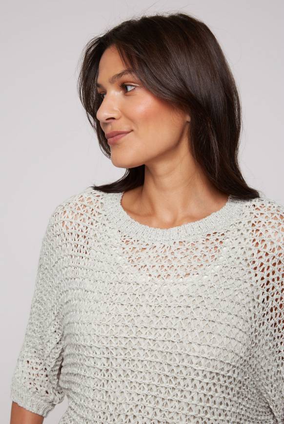 Soccx Kurzarm-Pullover aus Strukturgarn stone beige Jubiläumsangebot