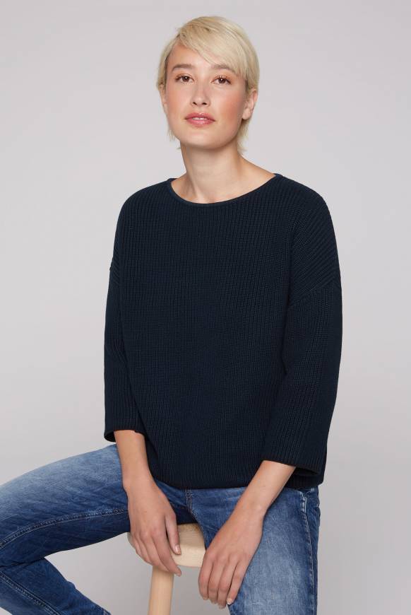 Soccx Stone Washed Pullover mit Intarsia-Design blue navy Lagerräumung