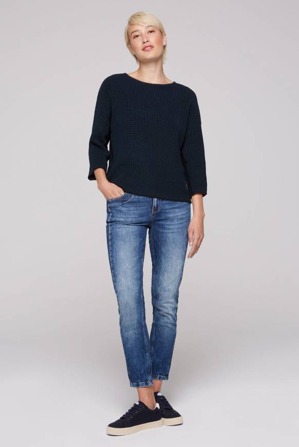 Soccx Stone Washed Pullover mit Intarsia-Design blue navy Lagerräumung