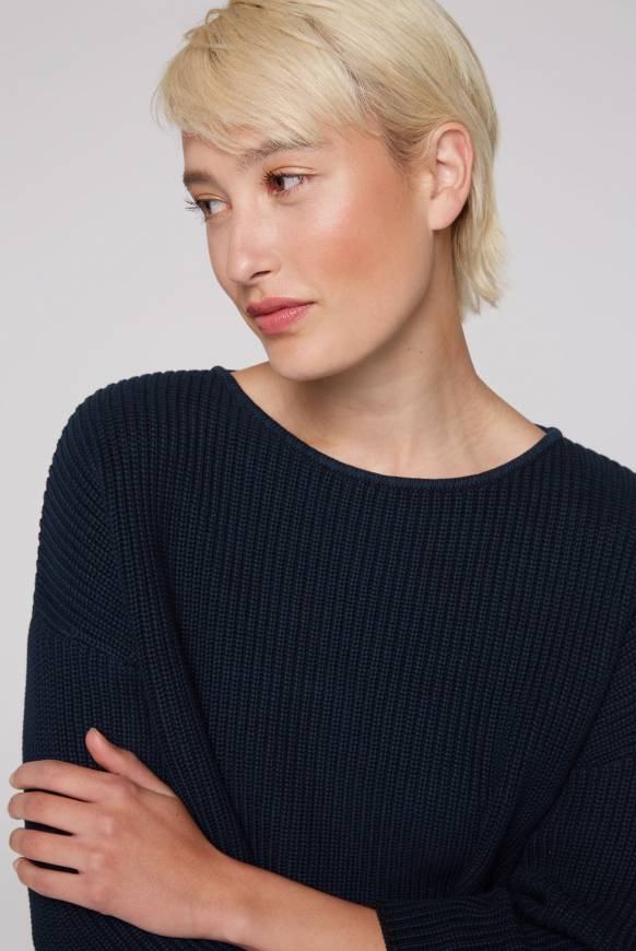 Soccx Stone Washed Pullover mit Intarsia-Design blue navy Lagerräumung