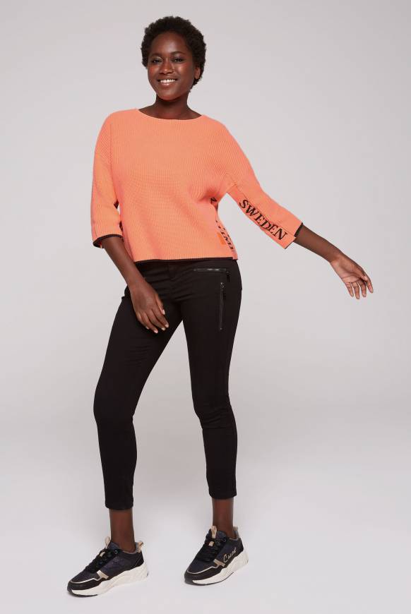 Soccx Stone Washed Pullover mit Intarsia-Design neon orange Heißer Verkauf