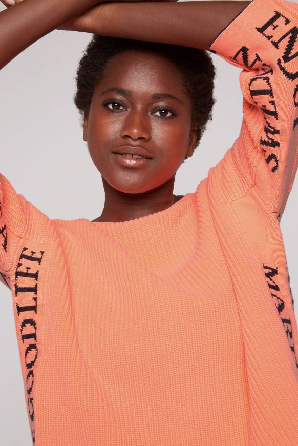 Soccx Stone Washed Pullover mit Intarsia-Design neon orange Heißer Verkauf