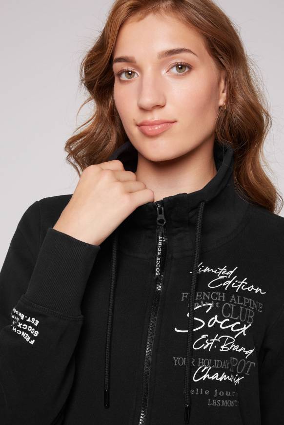 Soccx Lange Sweatjacke mit hohem Kragen black Räumungsverkauf