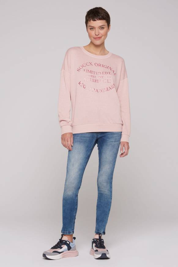 Soccx Sweatshirt mit Ausbrenner-Effekten und Print rose blush Kauf eins, bekomm eins gratis