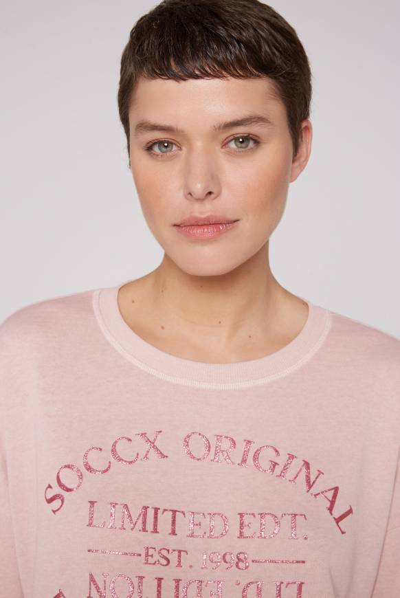 Soccx Sweatshirt mit Ausbrenner-Effekten und Print rose blush Kauf eins, bekomm eins gratis
