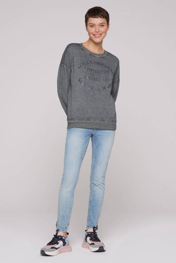 Soccx Sweatshirt mit Ausbrenner-Effekten und Print blue navy Tägliche Deals