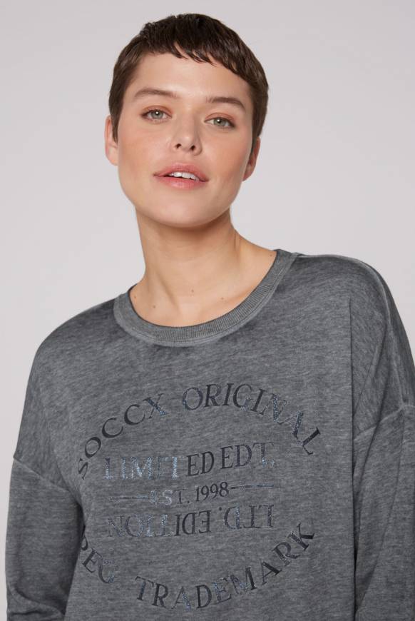 Soccx Sweatshirt mit Ausbrenner-Effekten und Print blue navy Tägliche Deals