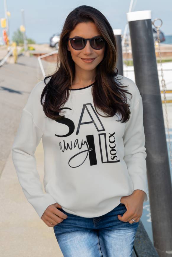 Soccx Bonded Sweatshirt mit Glossy-Print ivory Kostenlose Rückgabe
