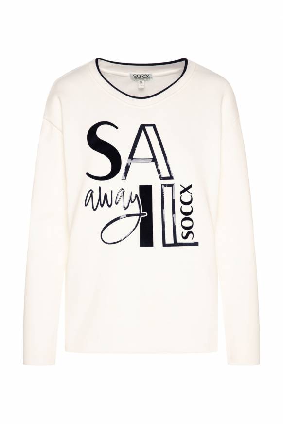 Soccx Bonded Sweatshirt mit Glossy-Print ivory Kostenlose Rückgabe