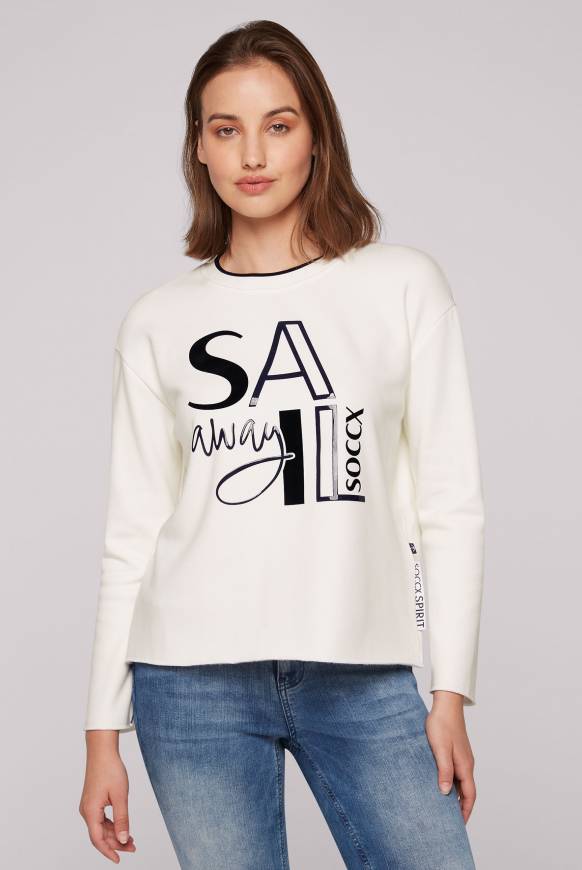 Soccx Bonded Sweatshirt mit Glossy-Print ivory Kostenlose Rückgabe