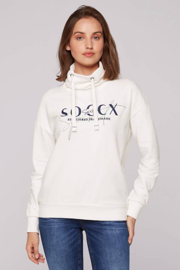 Soccx Sweatshirt mit hohem Kragen und Logo Print ivory Letzte 3 Tage