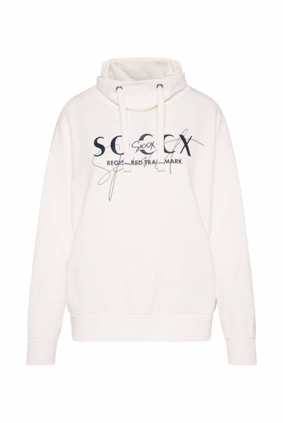Soccx Sweatshirt mit hohem Kragen und Logo Print ivory Letzte 3 Tage