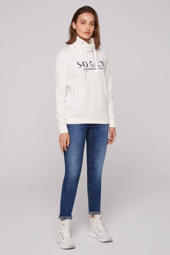 Soccx Sweatshirt mit hohem Kragen und Logo Print ivory Letzte 3 Tage