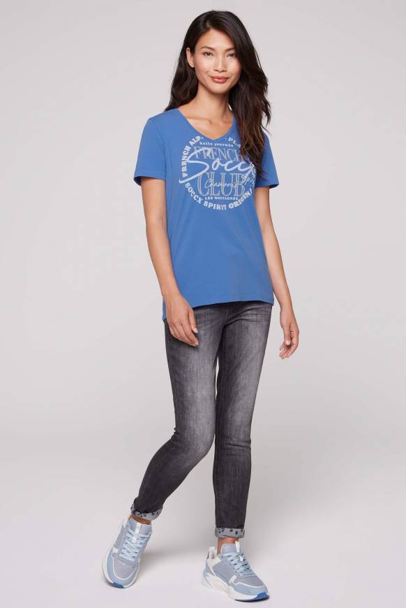 Soccx T-Shirt mit V-Ausschnitt und Print vividblue Letzte 2 Tage