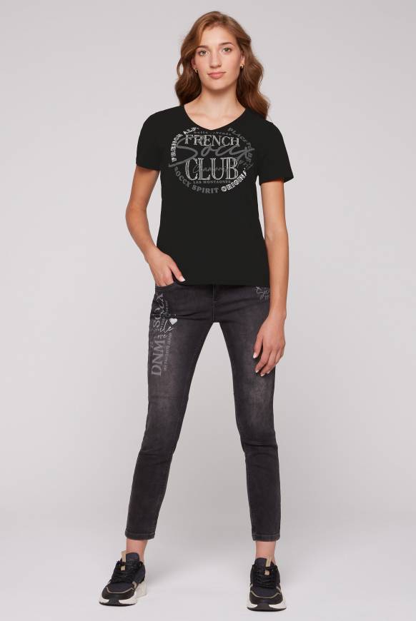 Soccx T-Shirt mit V-Ausschnitt und Print black Bis zu 50% Rabatt