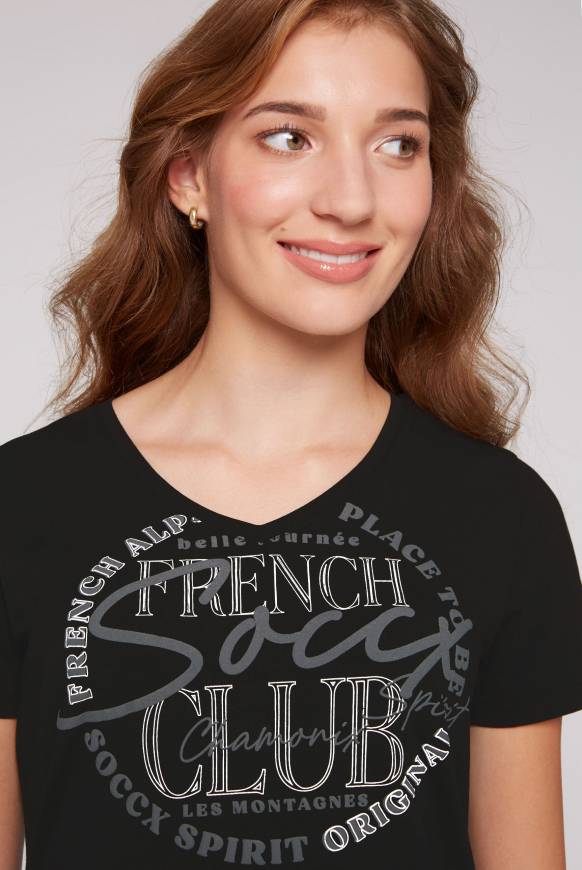 Soccx T-Shirt mit V-Ausschnitt und Print black Bis zu 50% Rabatt