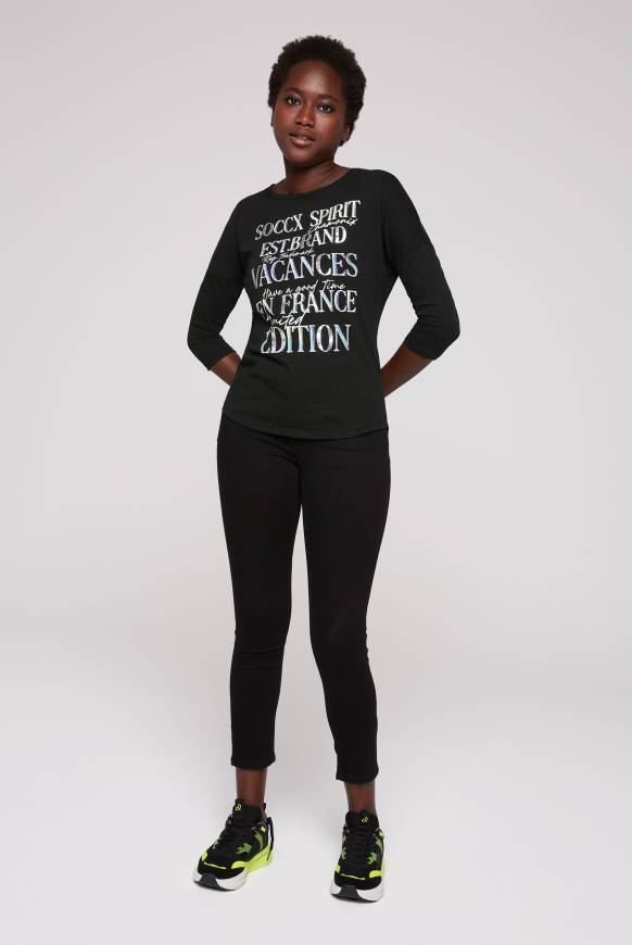Soccx Shirt mit 3/4-Ärmeln und buntem Wording Print black Bis zu 65% Rabatt