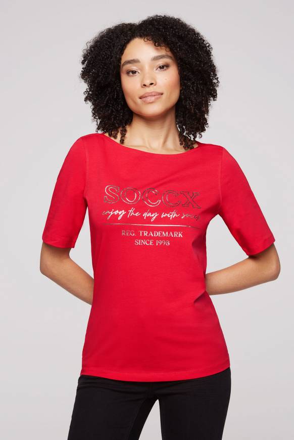 Soccx T-Shirt mit U-Bootausschnitt und Print clear red Sonderangebot der Fabrik