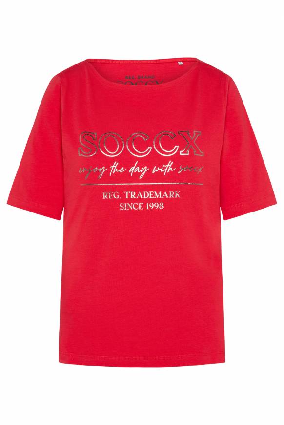 Soccx T-Shirt mit U-Bootausschnitt und Print clear red Sonderangebot der Fabrik