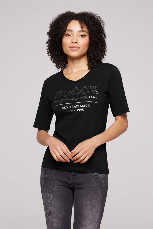 Soccx T-Shirt mit V-Ausschnitt und Print black Bis zu 55% Rabatt