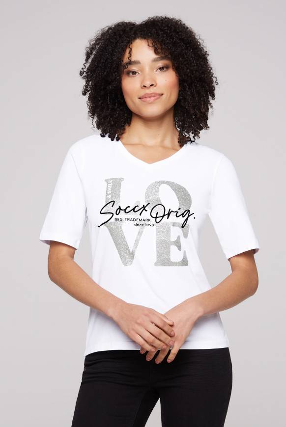 Soccx T-Shirt mit V-Ausschnitt und Print opticwhite Discount Store für neue Produkte