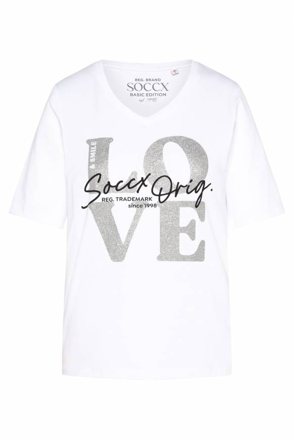 Soccx T-Shirt mit V-Ausschnitt und Print opticwhite Discount Store für neue Produkte